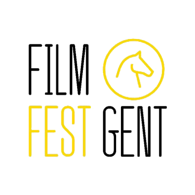 zwart-geel logo van Film Fest Gent met rechtsboven een gestileerd paardenhoofd