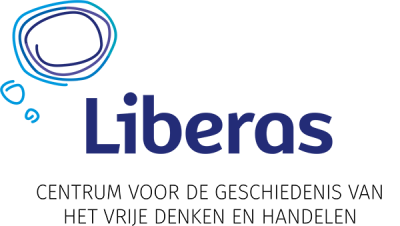 paars-blauwe logo van Liberas met linksboven een gedachtenwolk