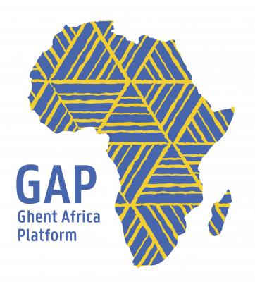 blauw-geel logo in de vorm van het Afrikaanse continent